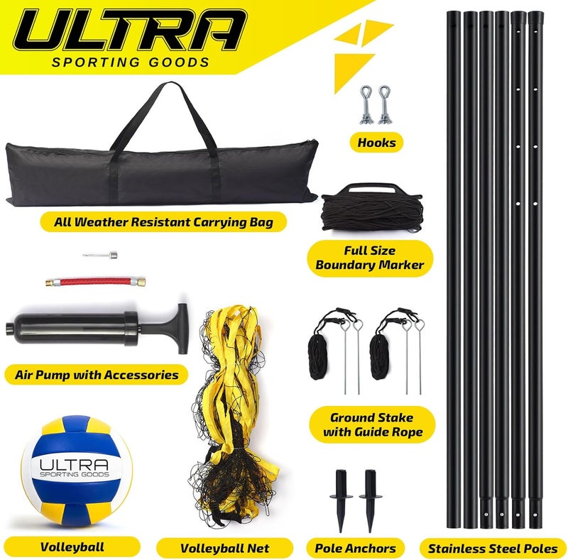 Ultra Sporting Goods Volleyball Net for Backyard, Includes 32x3 Ft Beach Volleyball Net with Poles, 8.5-Inch PU Volley Ball, Bag & Pump, Portable Net for Outdoor or Home Use, Complete Set - Image 2